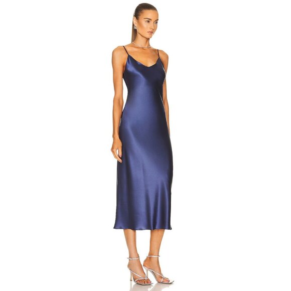 SABLYN Taylor Dress Poseidon Silk Midi Dark Blue - Picture 2 of 3